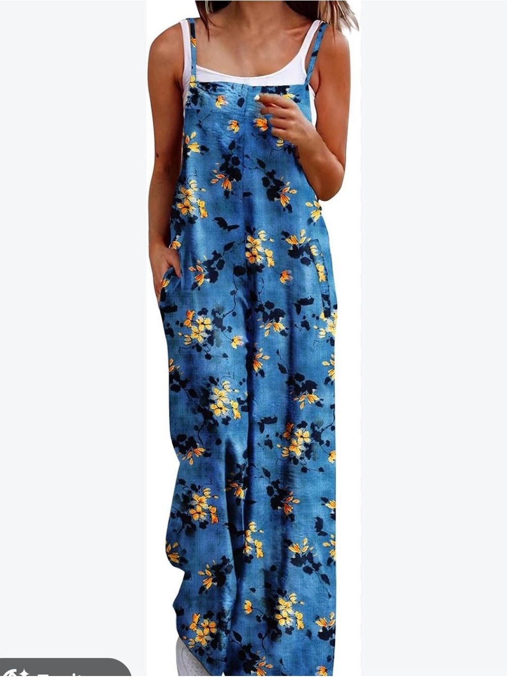 new directions Blue Floral Wide-Leg Strap Jumpsuit